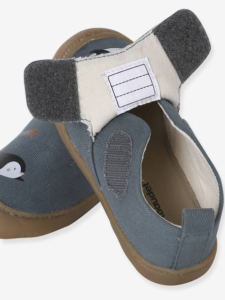 Canvas touch-fastening slippers for babies printed blue 