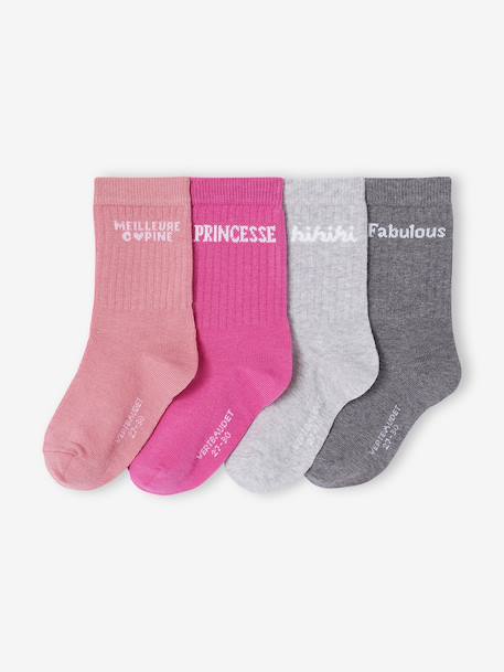 Pack of 4 Pairs of Ankle Socks with 'Message' Detail dusky pink 