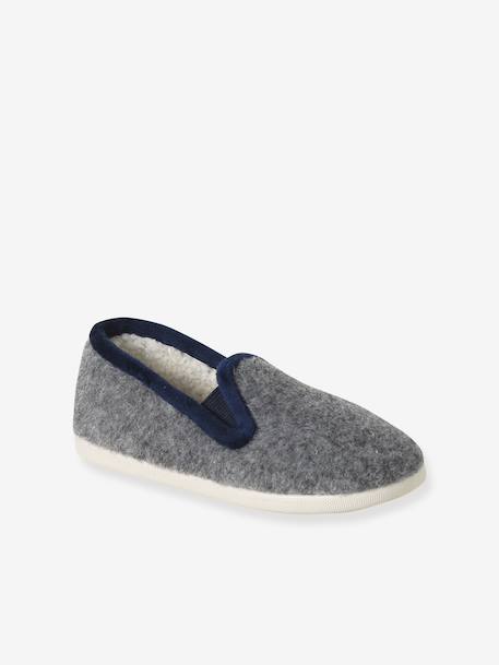 Elasticated Velour Slippers for Children blue+grey 