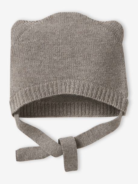 Beanie & Booties Set in Wool & Cashmere for Newborns marl beige 