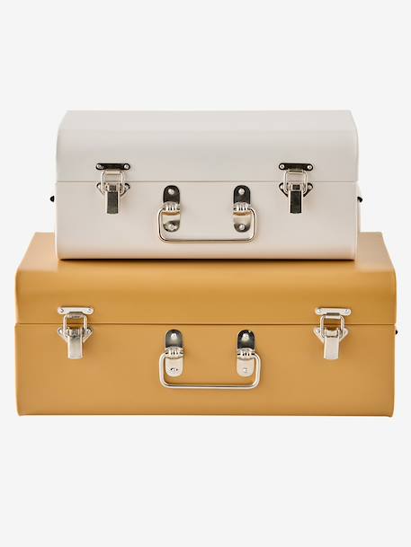 Set of 2 Nesting Metal Trunks cinnamon+denim blue+GREEN MEDIUM 2 COLOR/MULTICOLR+nude pink 
