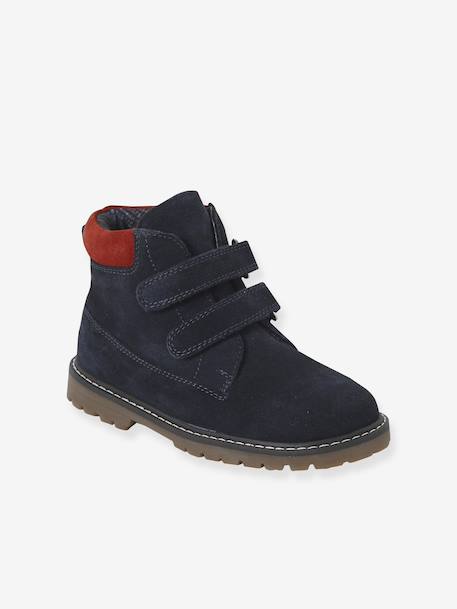 Hook-&-Loop Leather Boots for Boys navy blue 