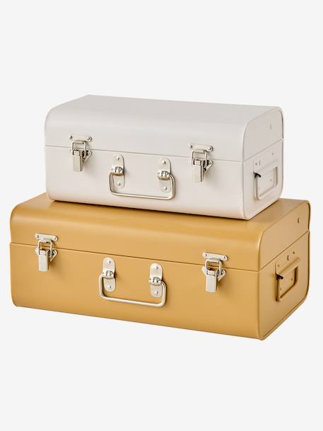 Set of 2 Nesting Metal Trunks cinnamon+denim blue+GREEN MEDIUM 2 COLOR/MULTICOLR+nude pink 