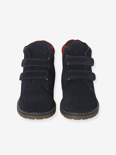 Hook-&-Loop Leather Boots for Boys navy blue 
