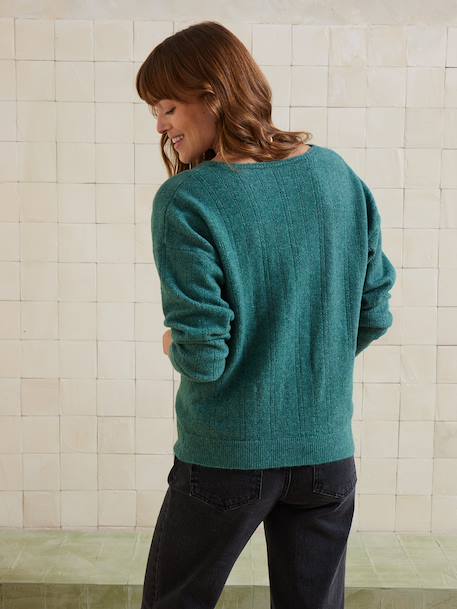 Fancy Fuzzy Knit V-Neck Jumper for Maternity English green+pomegranate 