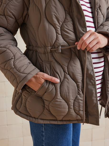 Quilted maternity and post-maternity evolving jacket coat taupe 