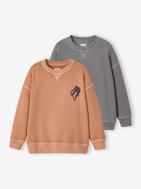 Pack of 2 Plain Long-Sleeved Sweatshirts for Boys, JONEN caramel 
