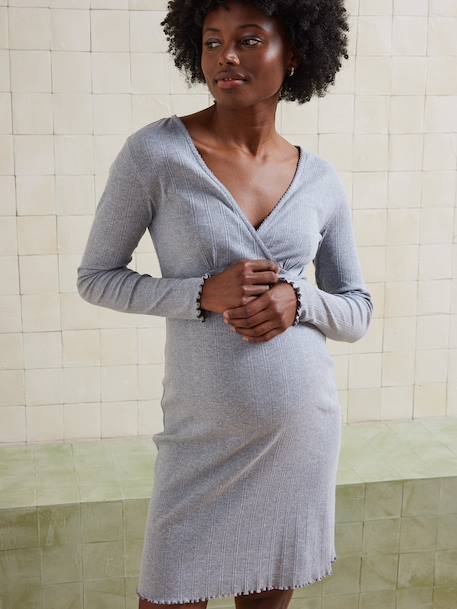 Richelieu rib nightie for nursing clothes and breastfeeding marl grey 