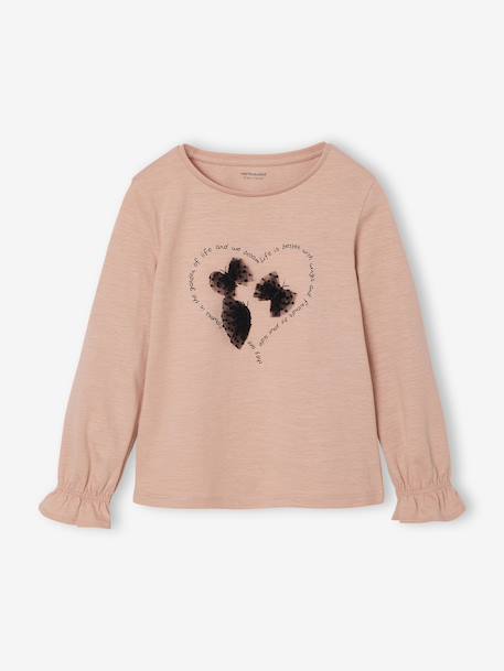 Romantic Top with Fancy Motif for Girls rosy 