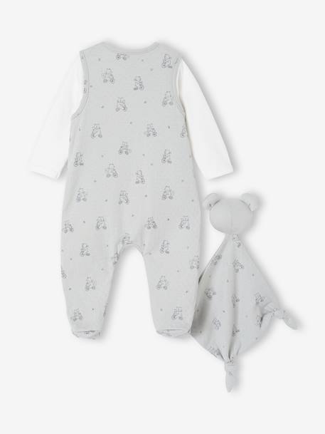 3-Piece Set for Newborns: Jumpsuit + Bodysuit + Comforter aqua green+rose 