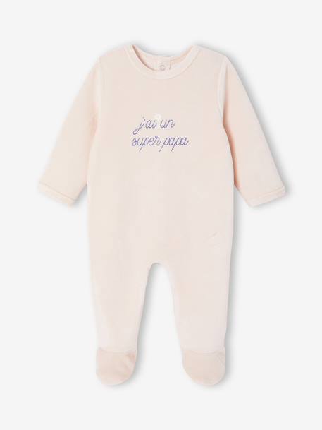 Pack of 2 Velour Sleepsuits for Newborns pale pink 