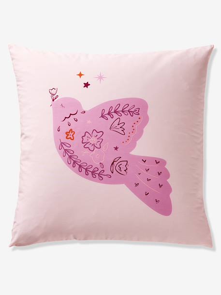 Reversible BIRDY duvet cover set + pillowcase for children, made with recycled cotton rosy 