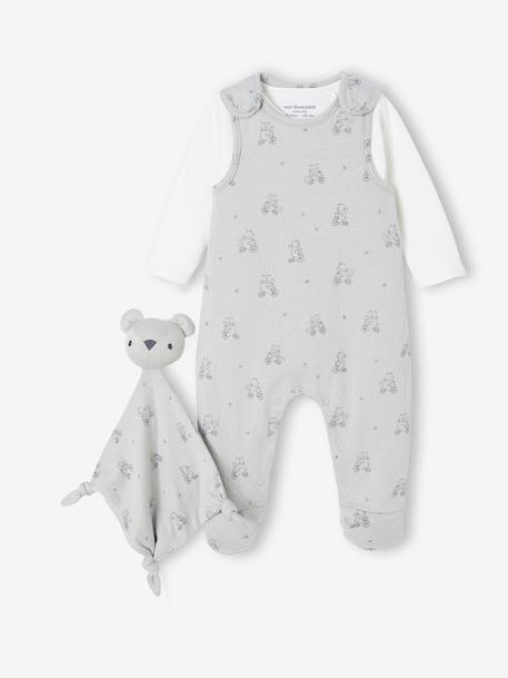 3-Piece Set for Newborns: Jumpsuit + Bodysuit + Comforter aqua green+rose 
