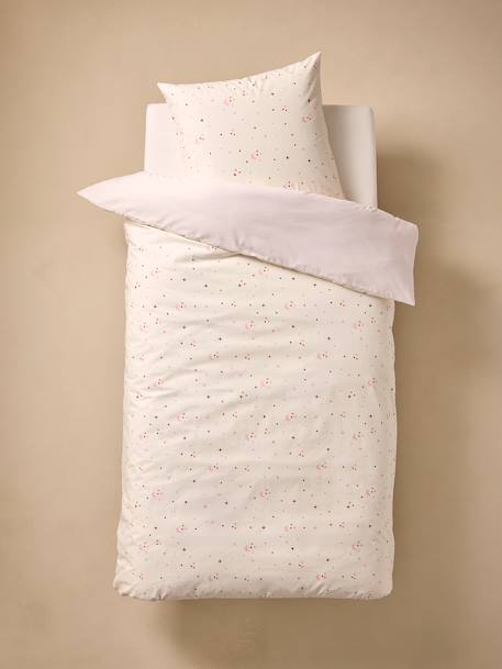 Reversible BIRDY duvet cover set + pillowcase for children, made with recycled cotton rosy 