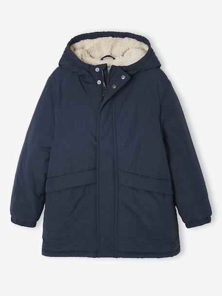 Hooded Sherpa-Lined Parka for Boys black+khaki 