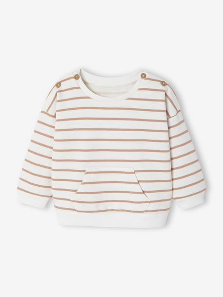 Striped Fleece Sweatshirt with Shoulder Fastening for Newborns ecru 