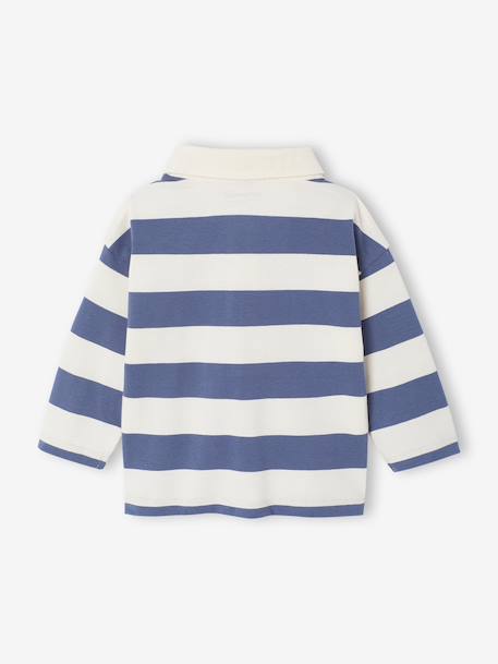 Striped long-sleeved baby polo shirt cocoa+grey blue 