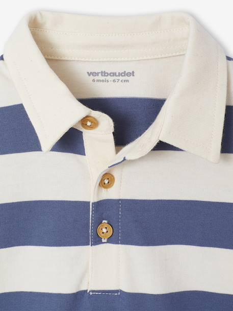 Striped long-sleeved baby polo shirt cocoa+grey blue 