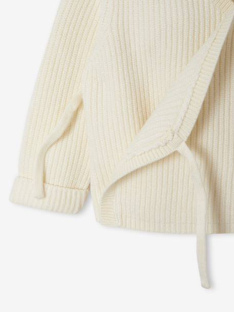 Set of 4 Plain Knit Items for Newborns: Cardigan + Trousers + Booties + Bodysuit ecru 