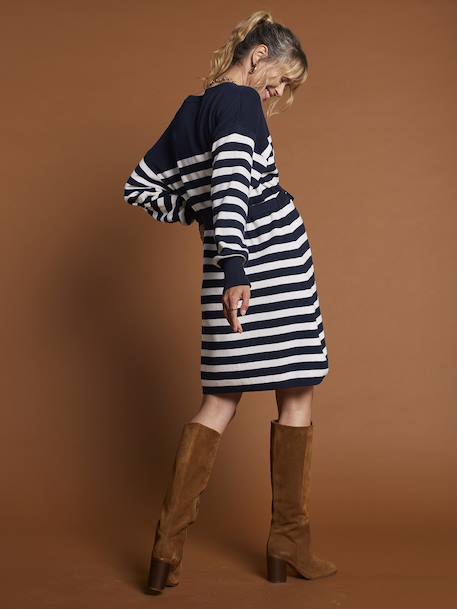 Striped knitted maternity dress ENVIE DE FRAISE navy blue 