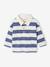 Striped long-sleeved baby polo shirt cocoa+grey blue 