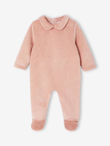 Pack of 2 Velour Sleepsuits for Newborns pale pink 