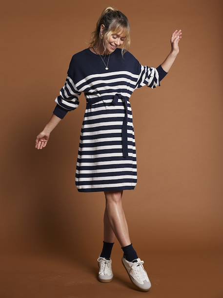 Striped knitted maternity dress ENVIE DE FRAISE navy blue 
