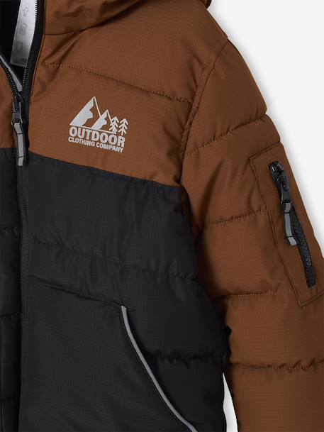 Two-tone Hooded Jacket with Recycled Polyester Padding, for Boys brown+sage green 