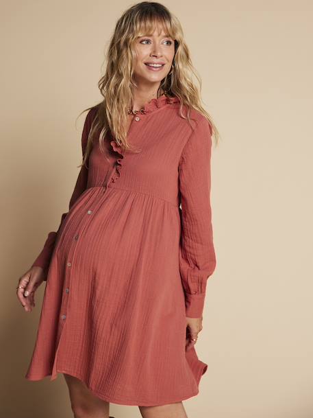 Cotton gauze nursing clothes dress by ENVIE DE FRAISE black+terracotta 