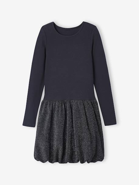 Girl's two-fabric bubble dress anthracite 