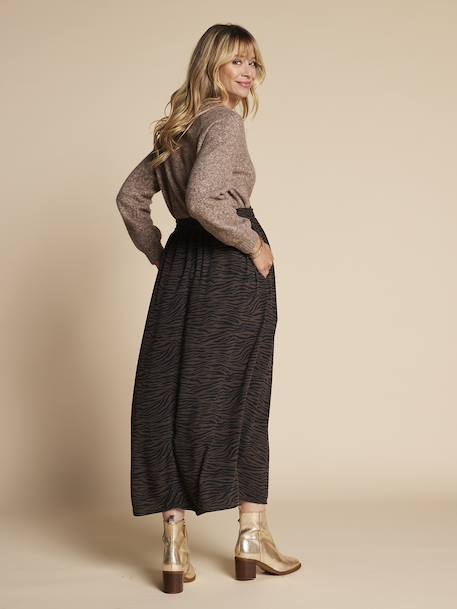 Long Skirt with Zebra Print, for Maternity, ENVIE DE FRAISE chocolate 