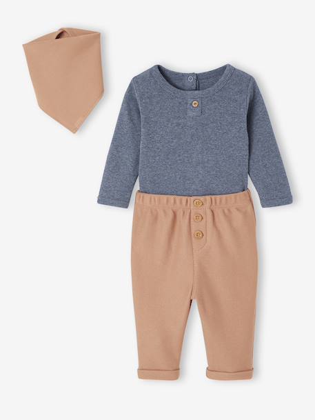 3-Piece Set for Newborns: Bodysuit + Trousers + Scarf camel 