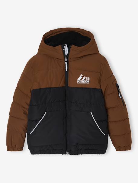 Two-tone Hooded Jacket with Recycled Polyester Padding, for Boys brown+sage green 