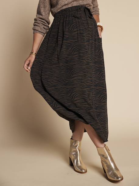 Long Skirt with Zebra Print, for Maternity, ENVIE DE FRAISE chocolate 