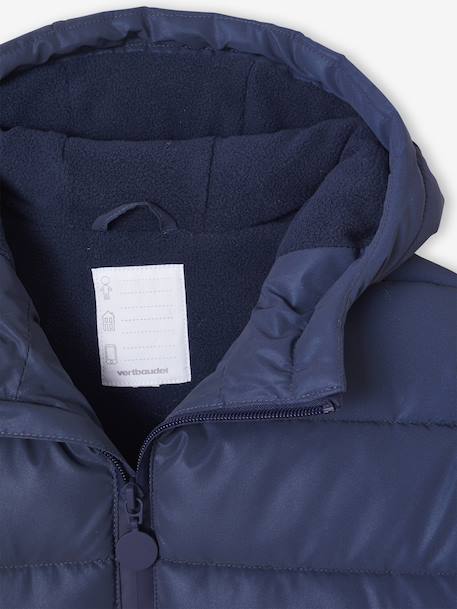 Padded Jacket with Polar Fleece Lined Hood, Reflective Effect & Recycled Fibre Padding for Boys Grey+navy blue 
