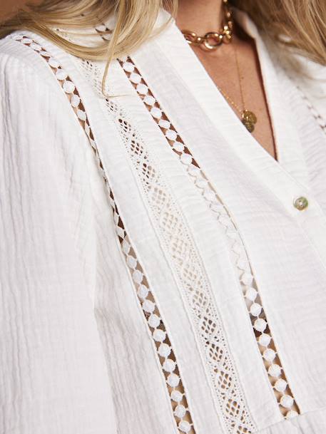 Blouse with Macramé Detail, Maternity & Nursing, ENVIE DE FRAISE terracotta+white 
