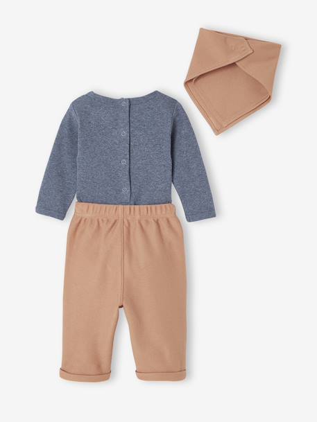 3-Piece Set for Newborns: Bodysuit + Trousers + Scarf camel 