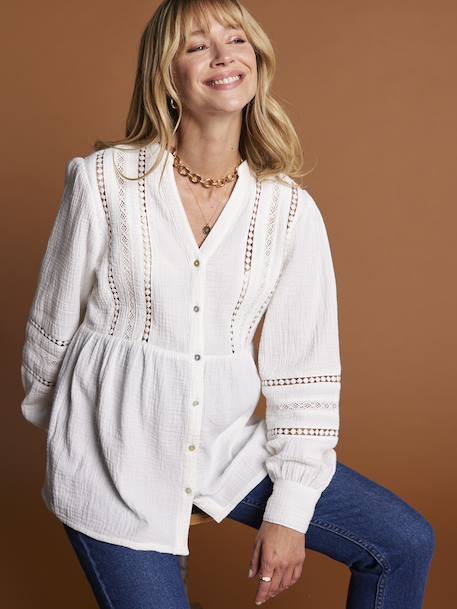 Blouse with Macramé Detail, Maternity & Nursing, ENVIE DE FRAISE terracotta+white 