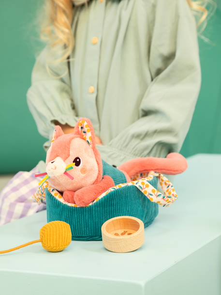 Cuddly toy animal and its LILLIPUTIENS basket blue+rose 