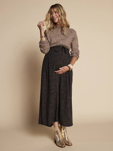 Long Skirt with Zebra Print, for Maternity, ENVIE DE FRAISE chocolate 