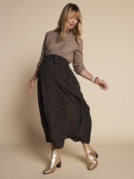Long Skirt with Zebra Print, for Maternity, ENVIE DE FRAISE chocolate 