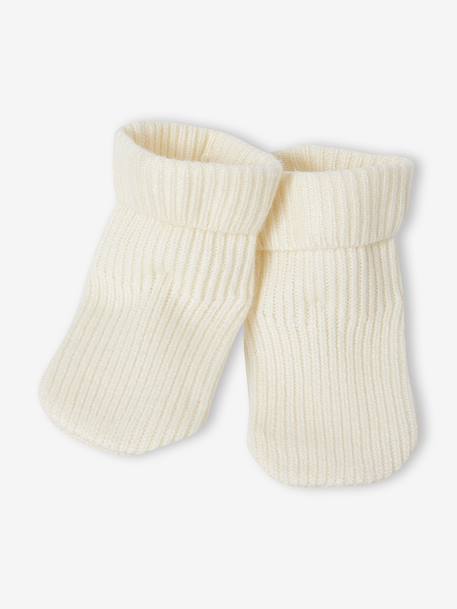 Set of 4 Plain Knit Items for Newborns: Cardigan + Trousers + Booties + Bodysuit ecru 
