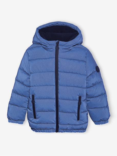 Padded Jacket with Polar Fleece Lined Hood, Reflective Effect & Recycled Fibre Padding for Boys Grey+navy blue 