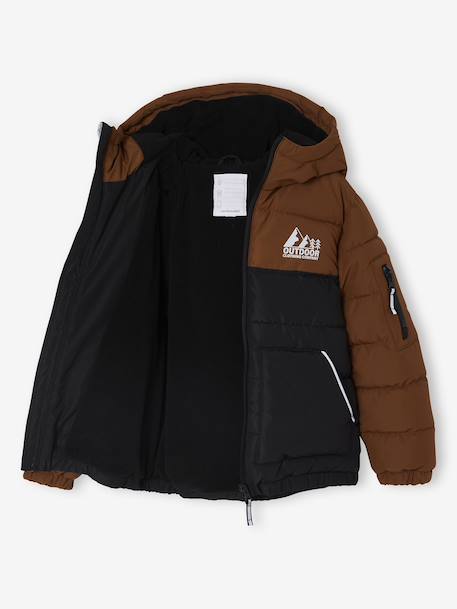 Two-tone Hooded Jacket with Recycled Polyester Padding, for Boys brown+sage green 