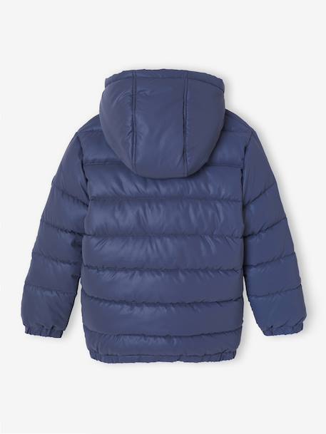 Padded Jacket with Polar Fleece Lined Hood, Reflective Effect & Recycled Fibre Padding for Boys Grey+navy blue 