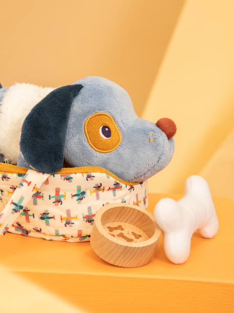 Cuddly toy animal and its LILLIPUTIENS basket blue+rose 