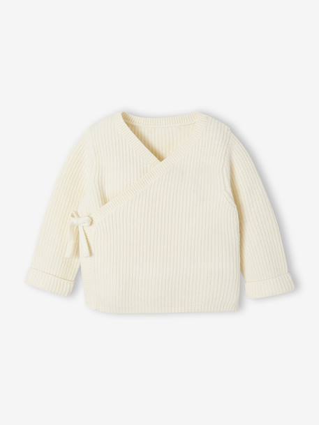 Set of 4 Plain Knit Items for Newborns: Cardigan + Trousers + Booties + Bodysuit ecru 