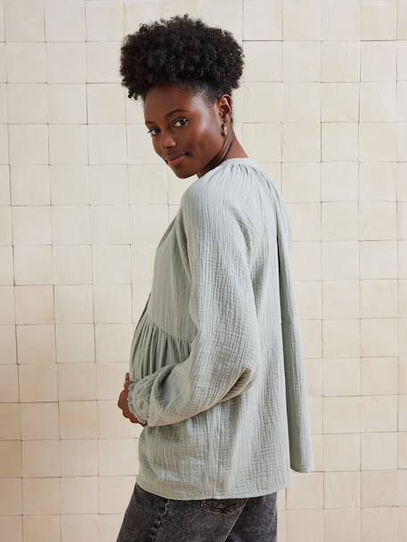 Blouse in Organic Cotton Gauze* for Maternity & Nursing dusky pink+sage green 