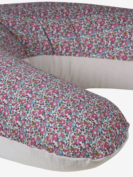 Nursing pillow and cover in cotton muslin and Liberty ENVIE DE FRAISE pale pink 