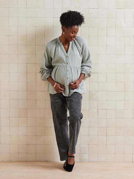 Blouse in Organic Cotton Gauze* for Maternity & Nursing dusky pink+sage green 